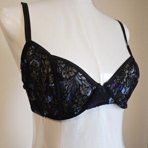 Savage X Fenty Black and Blue Lace Bra Size 36C